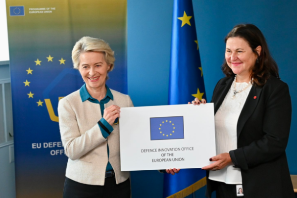 President-elect Von Der Leyen and Ambassador of the EU to Ukraine, Katarína Mathernová, inaugurate the European Defence Innovation Office in Kyiv.